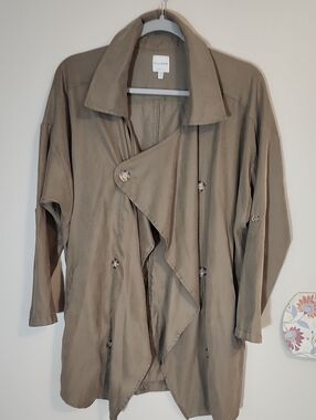 Ellison Taupe Asymmetrical Trench Coat Small
